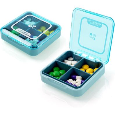 Pillendose Klein Tablettenbox 7 Tage 4 Fächer BPA Frei Blau