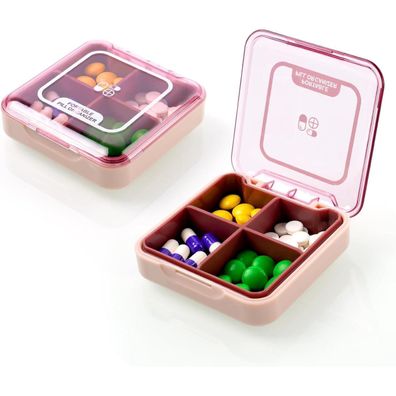 Pillendose Klein Tablettenbox 7 Tage 4 Fächer BPA Frei Dunkelrot