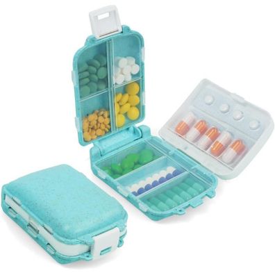 Pillendose 7 Tage Morgens Abends 8 Fächer 3 Schichten Klein Blau