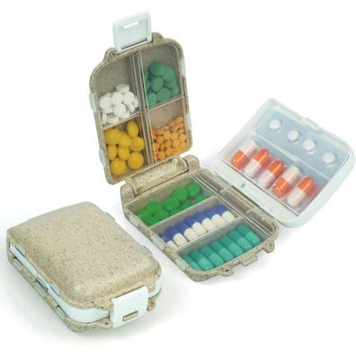 ACWOO Tablettenbox 7 Tage Morgens Abends 8 Gitter 3 Schichten Pillendose Beige