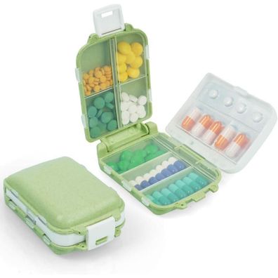 Pillendose 7 Tage Tablettenbox 8 Fächer 3 Schichten BPA Frei Grün
