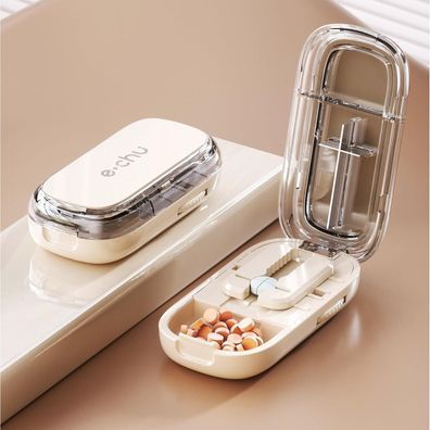 Tablet Splitter Pill Cutter Tweezers Brush Small Large Pill Cut Half Storage
