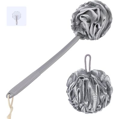 Peeling Badeschwamm Duschschwamm Set Rückenbürste 42cm Griff Luffa-Grau