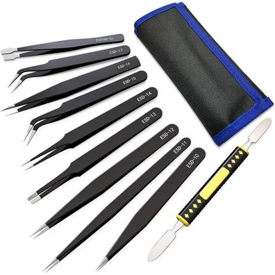 MNBS ESD Pinzetten Set 10Stk Präzisions-Antistatisch Edelstahl Toolkit Repair