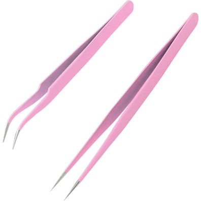 Pinzette Set Edelstahl Profi Wimpernverlängerung Gerade Gebogen Rosa