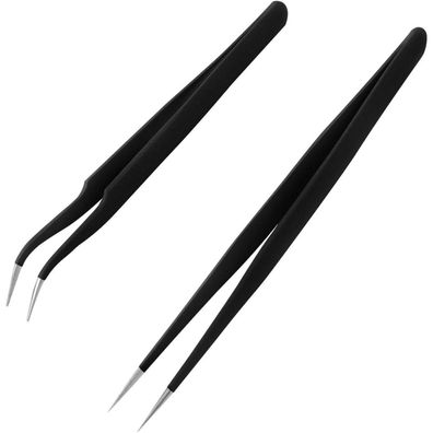Professionelle Wimpern Pinzetten Set Edelstahl Gerade Gebogen Schwarz