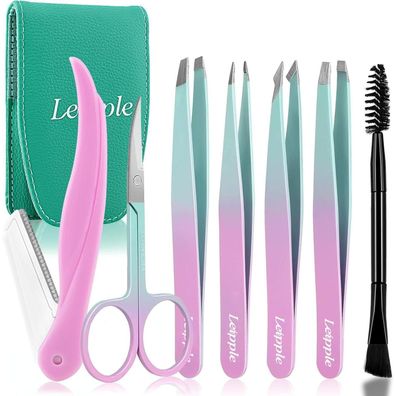 Pinzettenset 7-tlg. für Frauen mit Reiseetui - Augenbrauenpinzetten Edelstahl