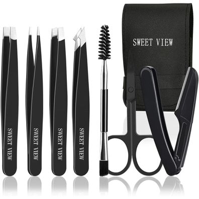 Pinzetten-Set Augenbrauenzupfer für Frauen Männer Schwarz