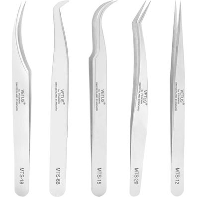 Wimpernpinzette Set 5 Stück Edelstahl Profi Wimpernverlängerung Nagelkunst