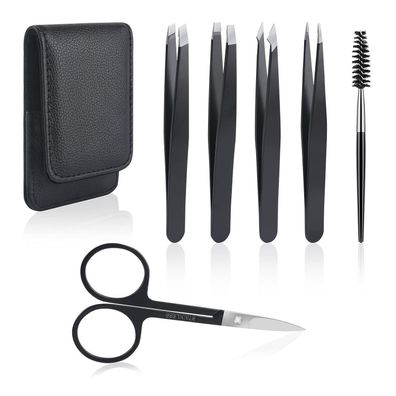 URAQT 6tlg Pinzetten Set Augenbrauen Zupfpinzette Schräg Spitze Schere