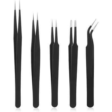 Prasacco 5 Stück Pinzetten Set Edelstahl Präzisionspinzette für Schmuck DIY