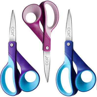 CCR Linkshänder Schere 18.5cm 3er Pack Bastelschere ergonomisch und langlebig