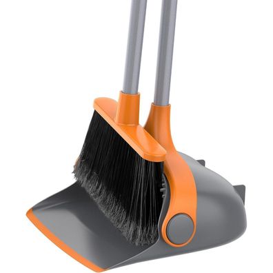 MR. SIGA Besen und Kehrschaufel Combo mit langem Stiel, Grau Orange - 131 cm