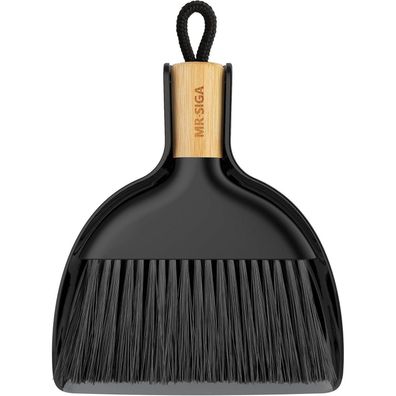 MR. SIGA Mini Kehrschaufel und Bürste Set mit Bambusgriff Schwarz