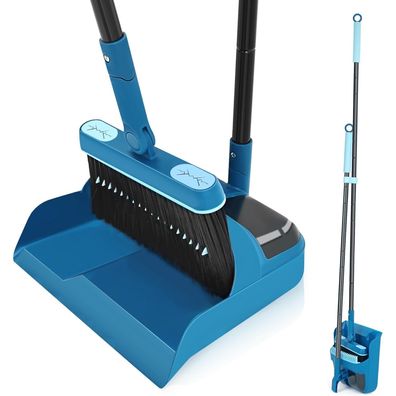 Kehrschaufel Set mit Langem Stiel 138CM Blau 180 Grad Drehbar
