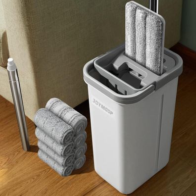 Joymoop Wischmopp Eimer Auswringer Set 8 Mikrofaser-Pads verlängerter Wischgriff