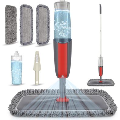 Bodenwischer Sprühfunktion 410ml 3-Mikrofaserbezug Schaber Wischmopp Hartholz