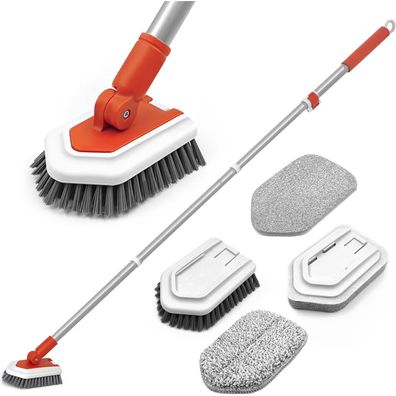 JEHONN 4-in-1 Duschschrubber mit Langem Stiel, Reinigungsbürste Bad, 4