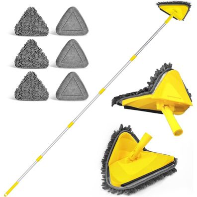JEHONN Bodenwischer Lang Griff 202 cm 180° Wandmop 6 Ersatz Pads Gelb
