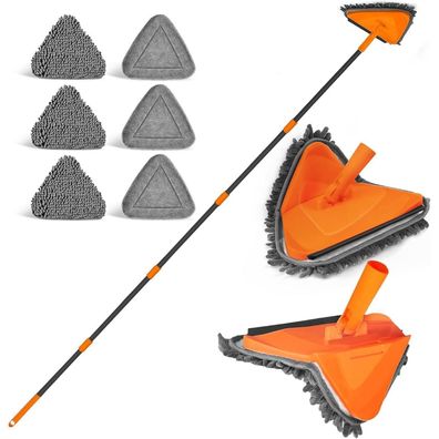 JEHONN Bodenwischer Wischmopp 202 cm Langgriff 6 Chenille Pads Orange