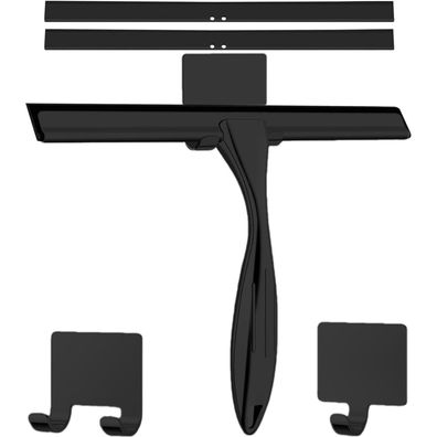 Duschabzieher Edelstahl Schwarz 25 cm mit Halterung und 2 Ersatzgummis