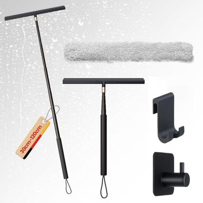 Duschabzieher Schwarz Teleskopstiel 29-120cm für Badezimmer Dusche Fenster