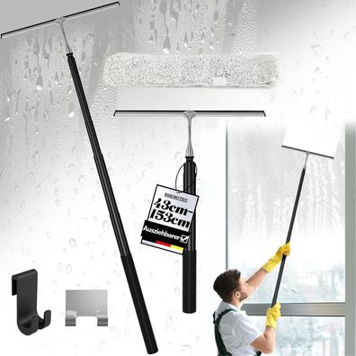 Ausziehbarer Duschabzieher Schwarz Teleskopstange 43-153cm Badezimmer