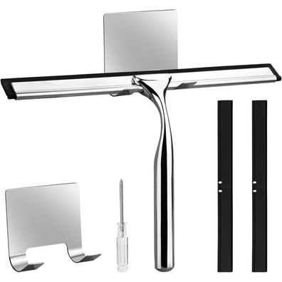 Duschabzieher Edelstahl 25CM Halterung Glaswischer + 3 Silikonabstreiflippen