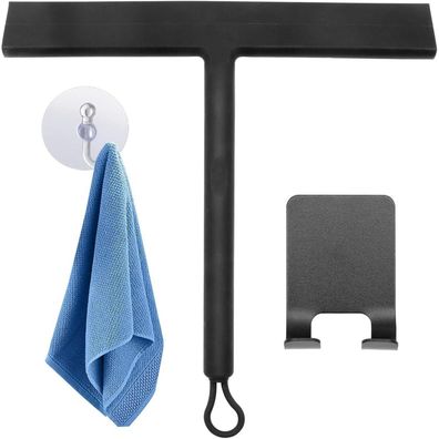 Duschabzieher Silikon mit Halterung ohne Bohren für Dusche Badezimmer Fenster