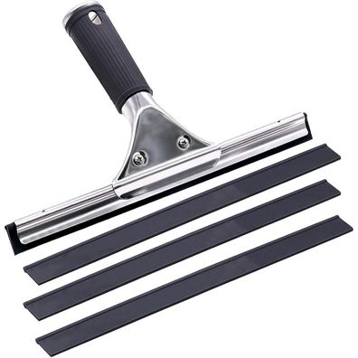 Fensterabzieher 30cm Profi Edelstahl mit 3 Ersatz-Gummilippe Schwarz