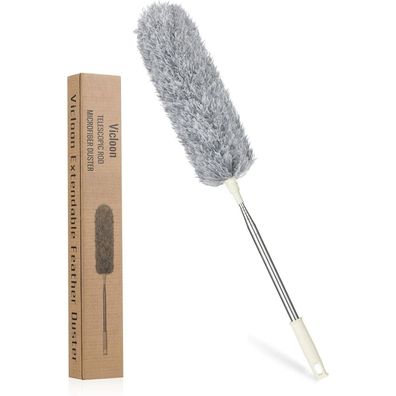 Staubwedel Teleskop Mikrofaser 243cm Grau Edelstahl Stange