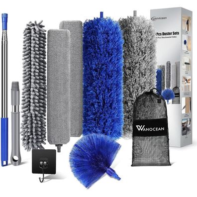 Staubwedel Teleskop Lang Ausziehbar Waschbar 10er Set Blau Grau