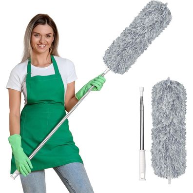 Teleskop Staubwedel Mikrofaser Waschbar Extra lang 242 cm Hellgrau