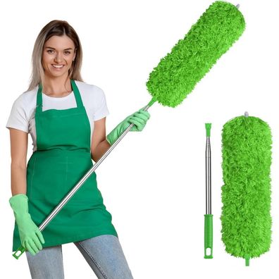 Teleskop Staubwedel Mikrofaser Waschbar Stange Ausziehbar 242 cm Grün