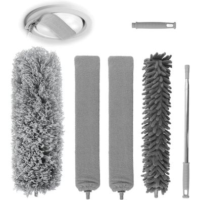 Staubwedel Teleskop 6er Set Staubwischer Lang Ausziehbar 250cm Mikrofaser Grau