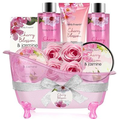 BODY & EARTH Geschenkset für Frauen, 8-teilig, Kirschblüten & Jasmin