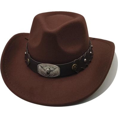 Willheoy Damen Herren Cowboyhut Fedora Hut mit breiter Krempe und Lederband