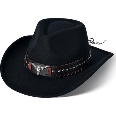 Willheoy Cowboyhut Damen Herren Westernhut Fedora mit breiter Krempe und