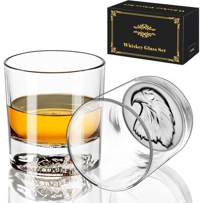 Paracity Whiskygläser mit Adlermuster, 2er Set, altmodisch, 300 ml, bleifreies