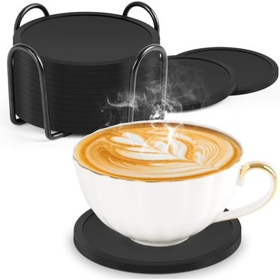 BOENFU Silikon Untersetzer 12er Set, 10CM, mit Halter für Bars, Cafés, Haus