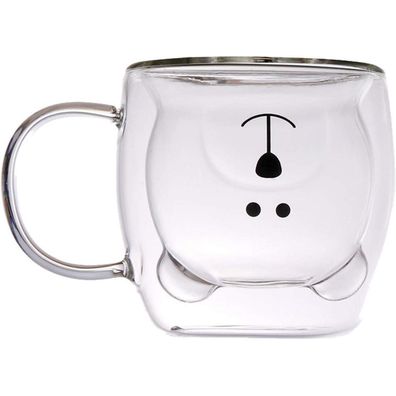 Lincman Doppelwandige Glasbecher mit Bären- und Katzenmotiv, 250ml, für Kaffee