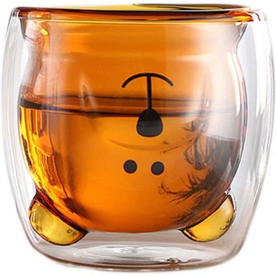 Lincman Doppelwandige Glas Tassen mit süßem Bären- oder Panda-Motiv, 250ml