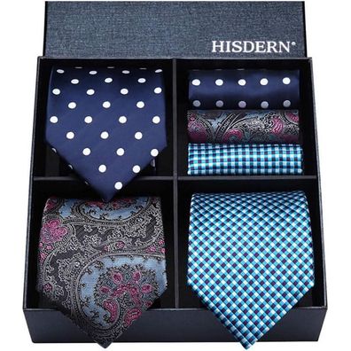 Hisdern 3er Set Herren Krawatten & Einstecktücher - Klassisch Elegant, Seide