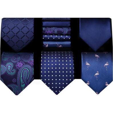 Hisdern Herren Krawatten Set 5 Stück mit Einstecktuch - Klassisch Elegant