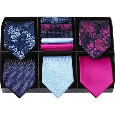 Hisdern Herren Krawatten Set 5 Stück mit Einstecktuch, Seidenkrawatte