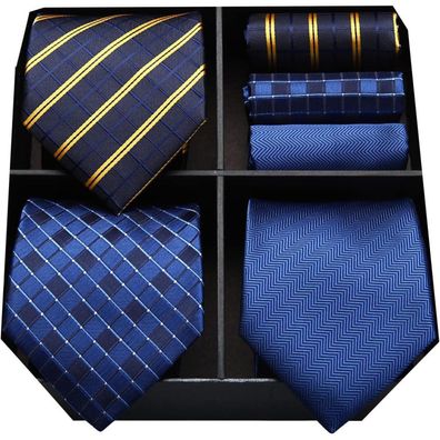 Hisdern 3er Set Herren Krawatten und Einstecktücher - Klassisch Elegant, Seide