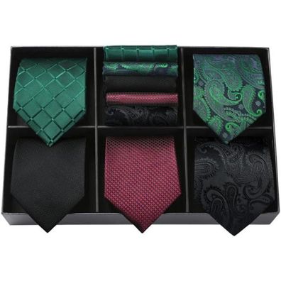 Hisdern Herren Krawatten Set 5 Stück mit Einstecktuch, klassisch elegant