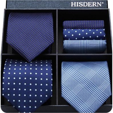 Hisdern Herren Krawatten und Einstecktuch Set, 3-teilig, klassisch elegant