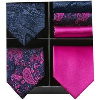 Hisdern 3er Set Herren Krawatten und Einstecktücher, klassisch elegant, Seide