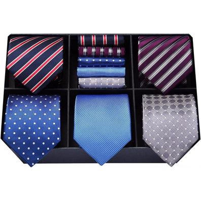 Hisdern Herren Krawatten Set 5 Stück mit Einstecktuch, klassisch elegant